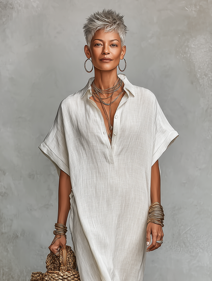 Carina — Abito lungo con collo a camicia