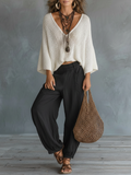 Bianca — Completo due pezzi in maglia con pantaloni harem