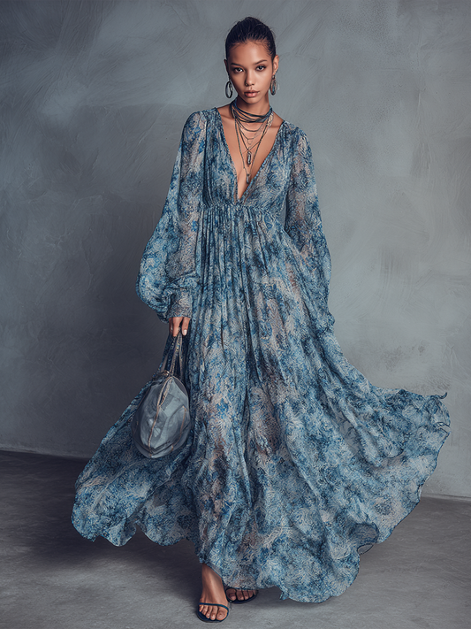 Claudina — Abito lungo in chiffon a fiori