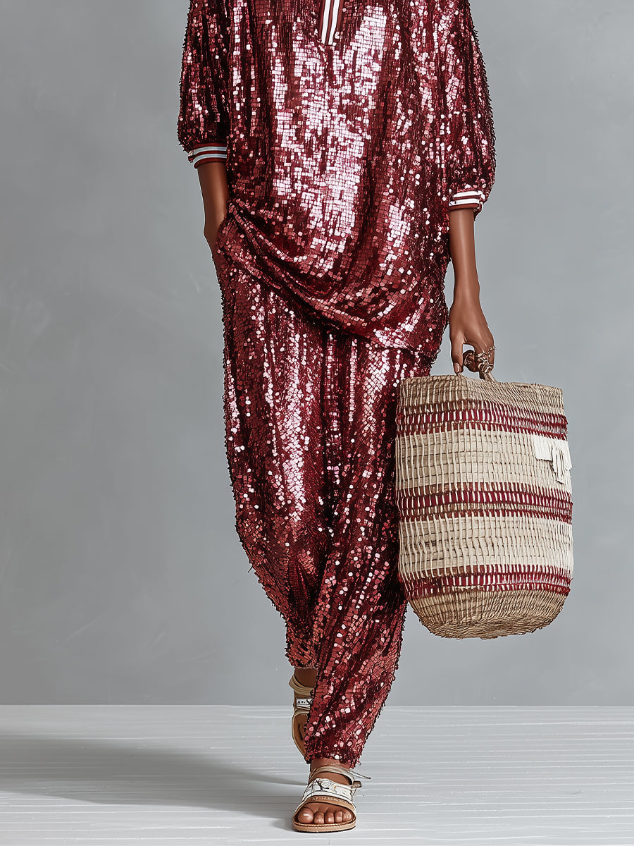 Eleonora — Completo loungewear con paillettes a righe
