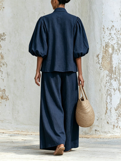 Delia — Completo con top a fiocco e pantaloni a gamba larga