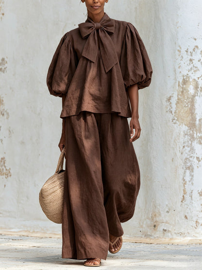 Delia — Completo con top a fiocco e pantaloni a gamba larga