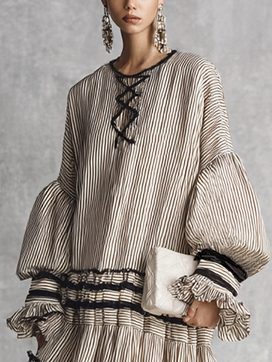 Deanna — Abito lungo in cotone a righe