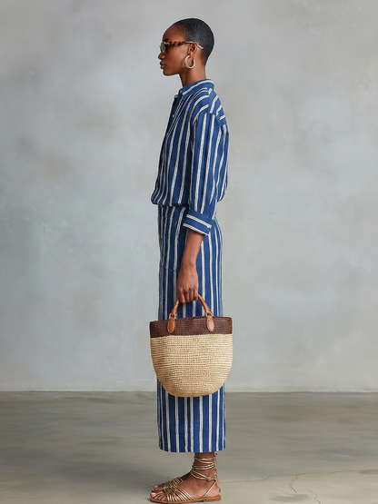 Cecilia — Completo due pezzi in cotone a righe blu royal