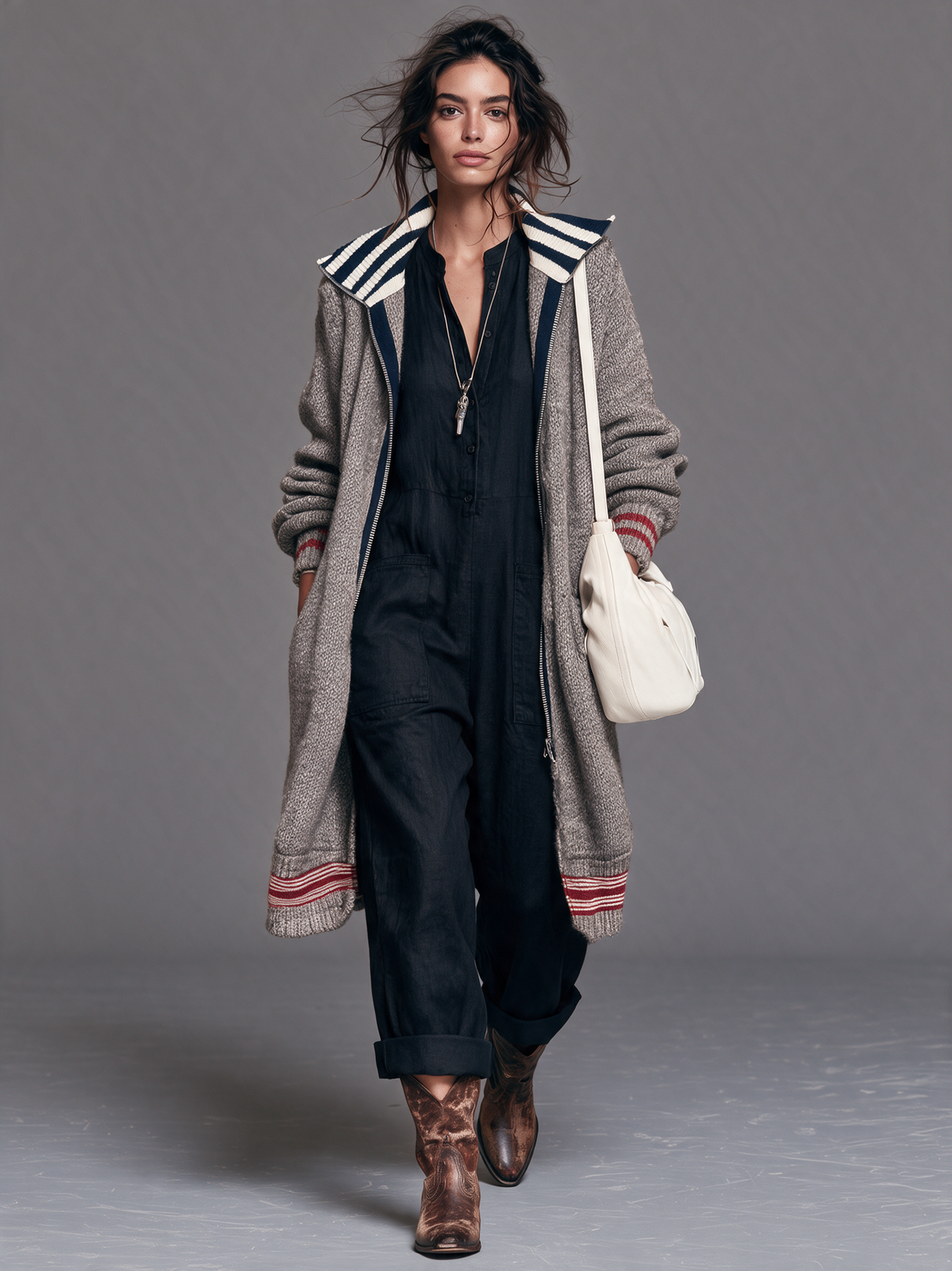 Adelina — Cardigan color block con zip
