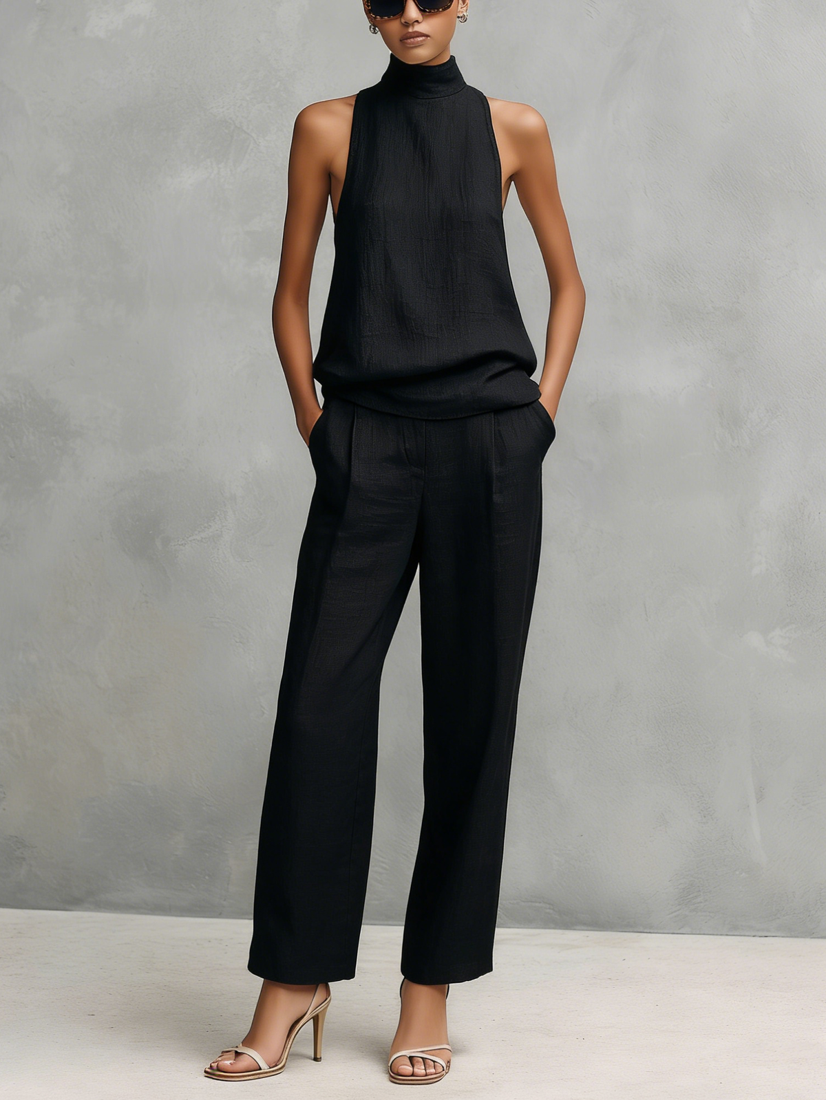 Adriana — Completo due pezzi in cotone e lino con pantaloni