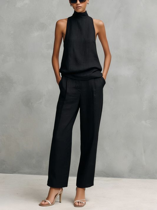 Adriana — Completo due pezzi in cotone e lino con pantaloni