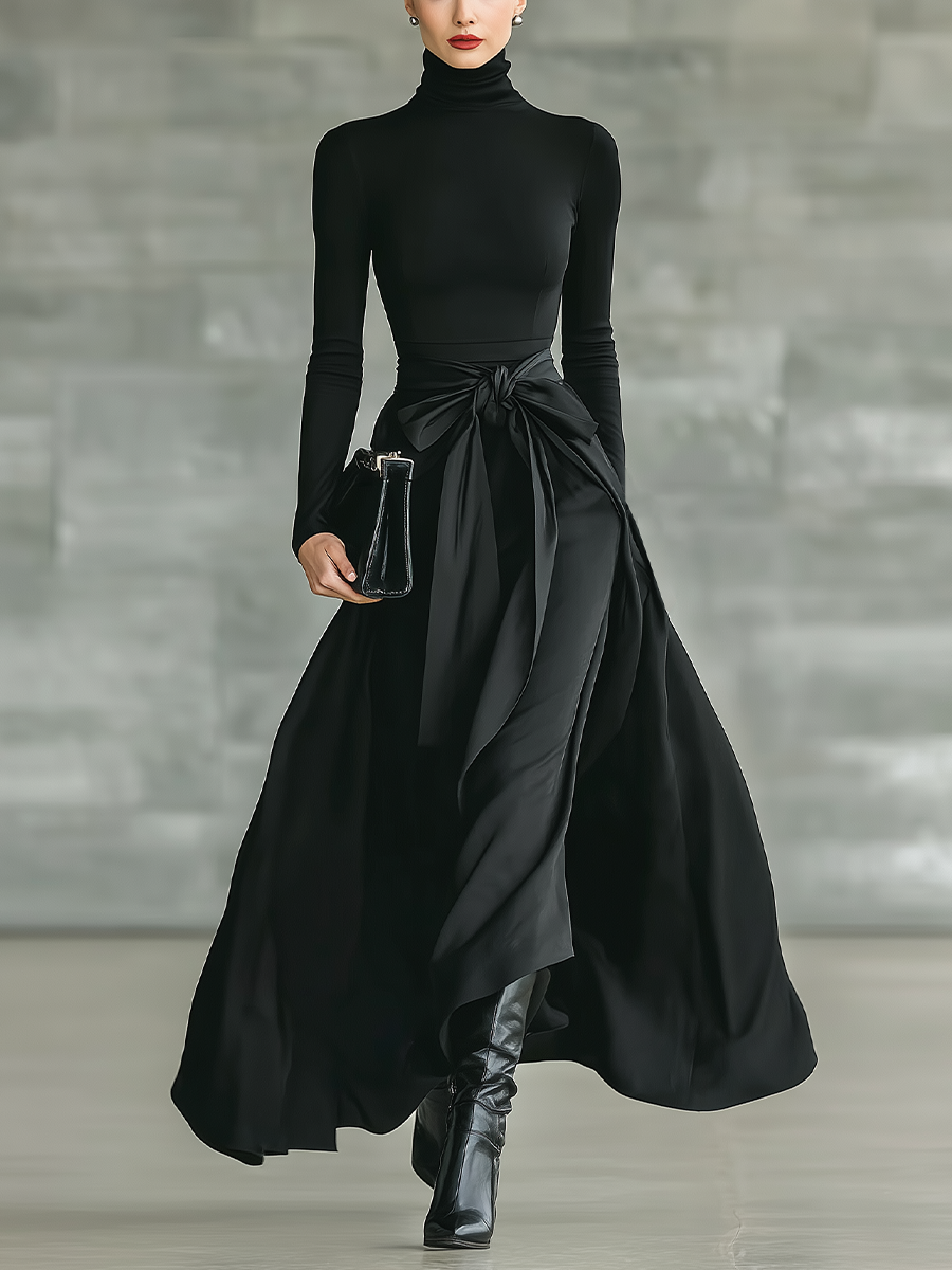 Aurelia Maria — Abito lungo in maglia elasticizzata con collo alto