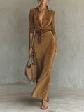 Dolores — Abito lungo in camoscio con collo a revers
