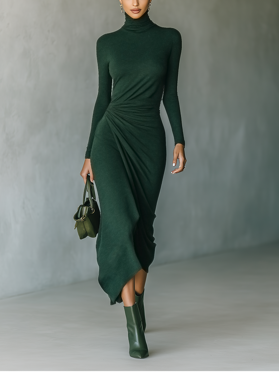 Fulvia Maria — Abito midi in maglia con collo alto verde scuro