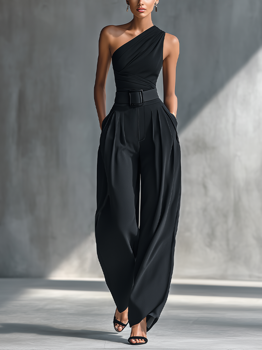 Clara — Completo due pezzi in maglia con pantaloni a gamba larga nero