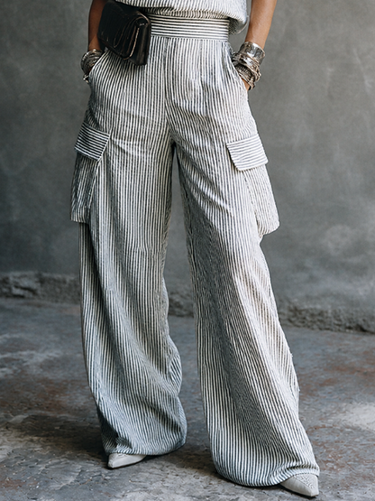 Fiorella — Completo due pezzi in cotone a righe grigio e bianco