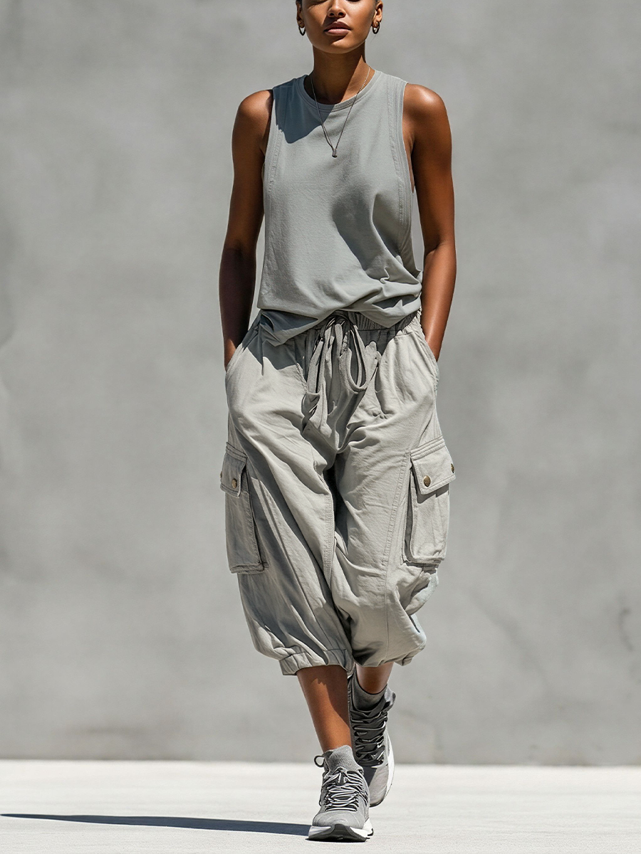 Fedora — Completo due pezzi in cotone con pantaloni jogger grigio