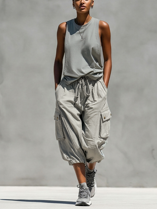 Fedora — Completo due pezzi in cotone con pantaloni jogger grigio
