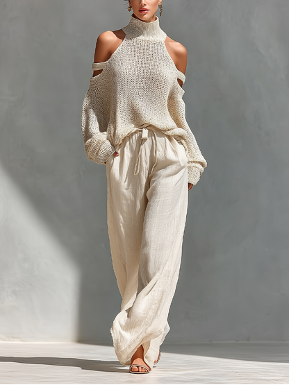 Annalisa — Completo due pezzi in maglia con pantaloni a gamba larga
