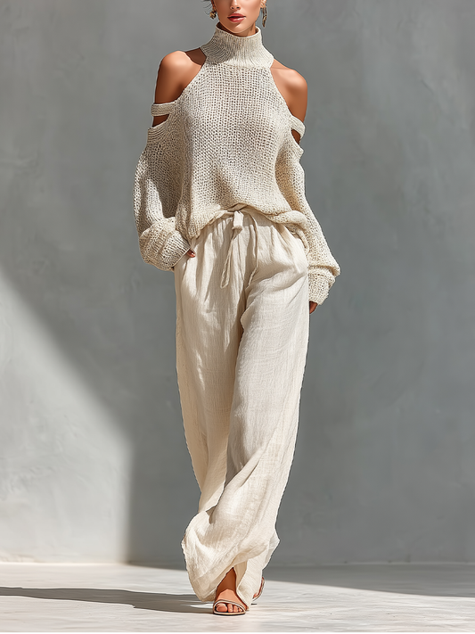 Annalisa — Completo due pezzi in maglia con pantaloni a gamba larga
