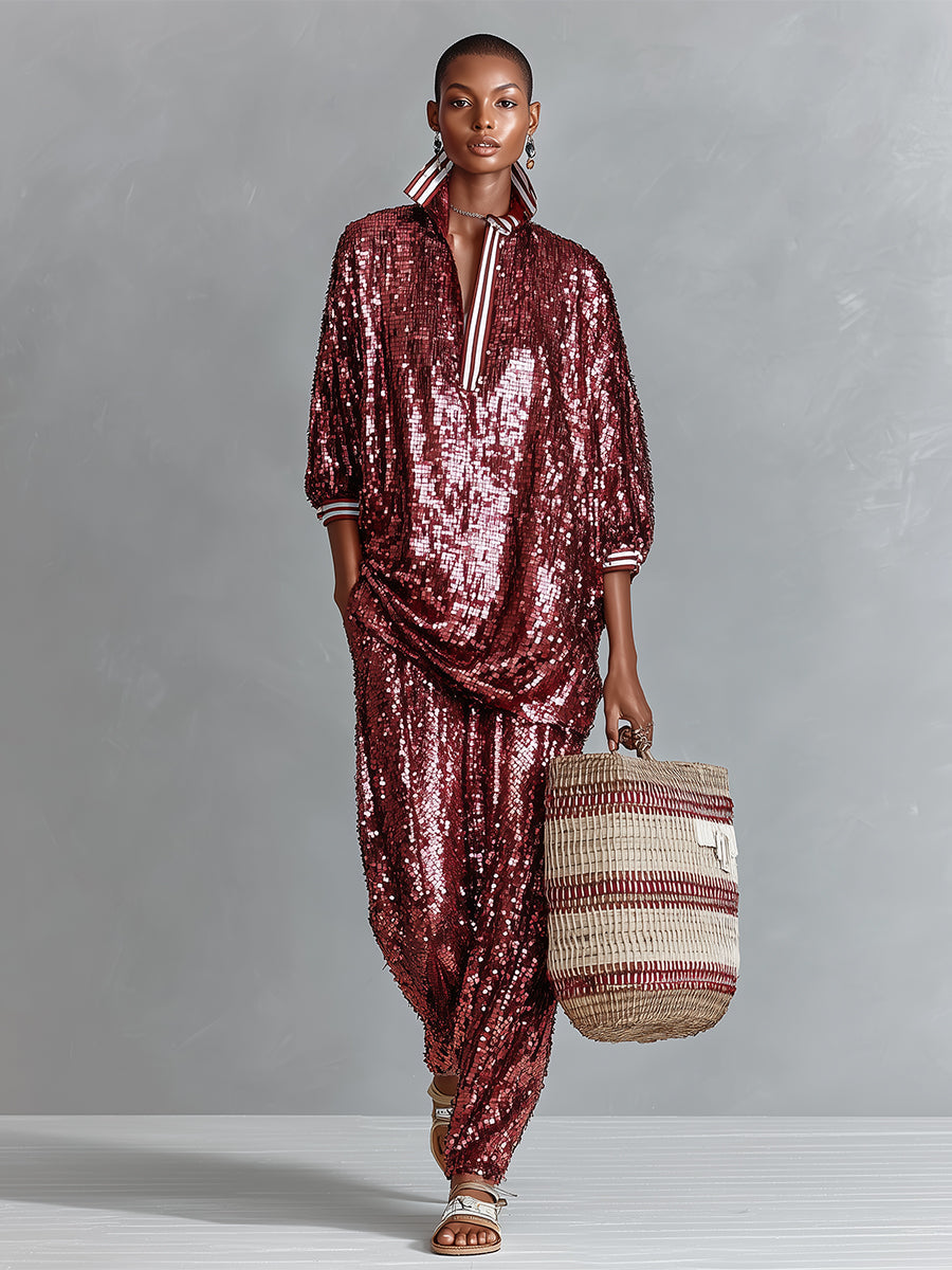 Eleonora — Completo loungewear con paillettes a righe