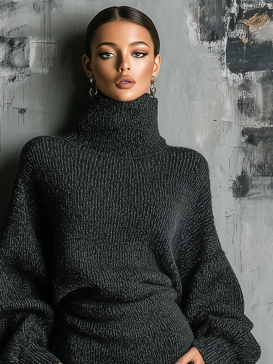 Florinda — Abito midi in maglia con collo alto antracite