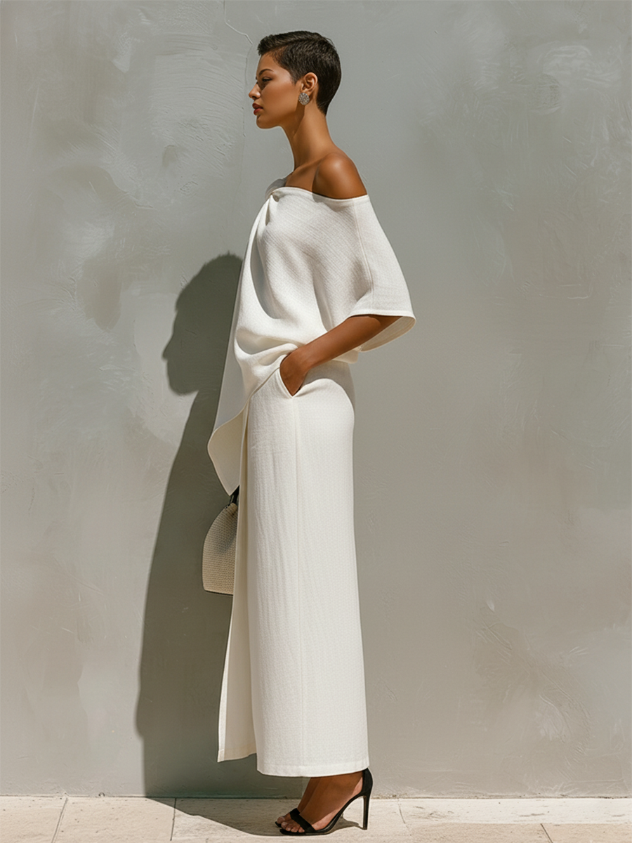 Dafne — Completo due pezzi in lino con gonna bianco