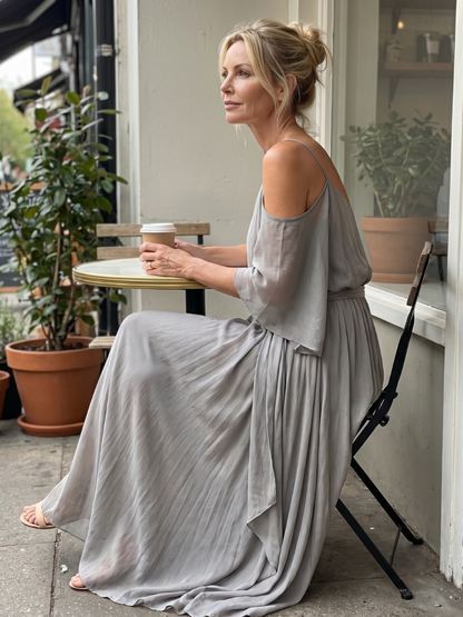 Miriam — Completo con top drappeggiato e spalle scoperte