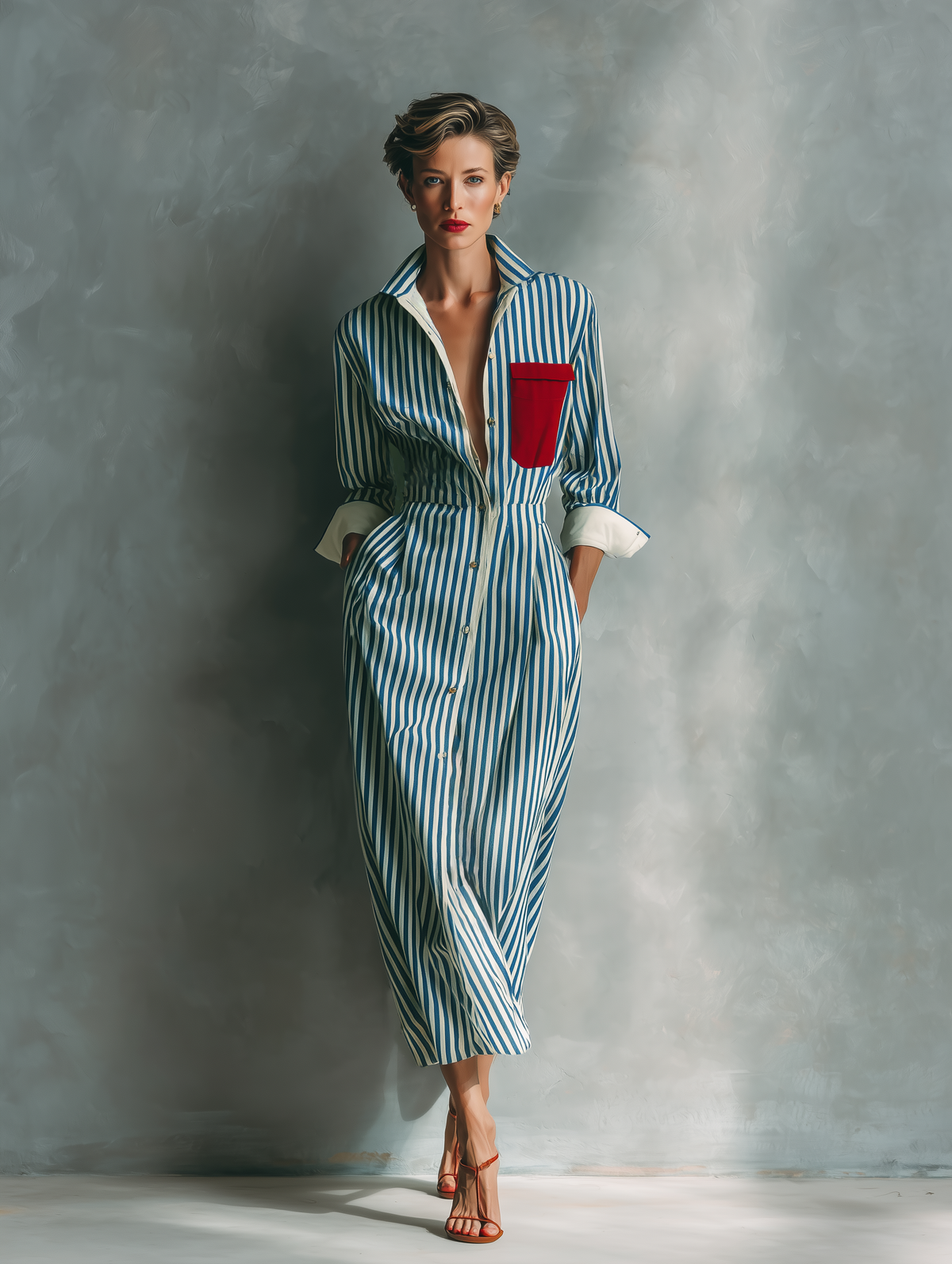 Rosina — Abito camicia in cotone a righe blu e bianco