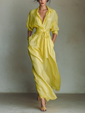 Stefanella — Abito camicia in cotone e lino con scollo a V