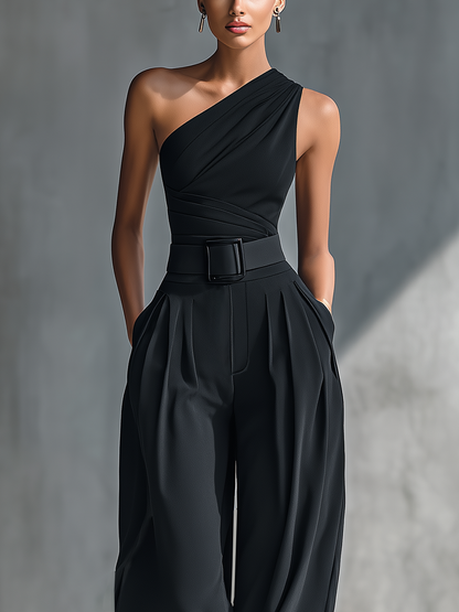 Clara — Completo due pezzi in maglia con pantaloni a gamba larga nero