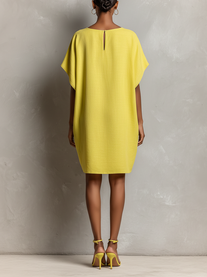 Altea — Abito in lino con girocollo giallo lime