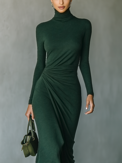 Fulvia Maria — Abito midi in maglia con collo alto verde scuro