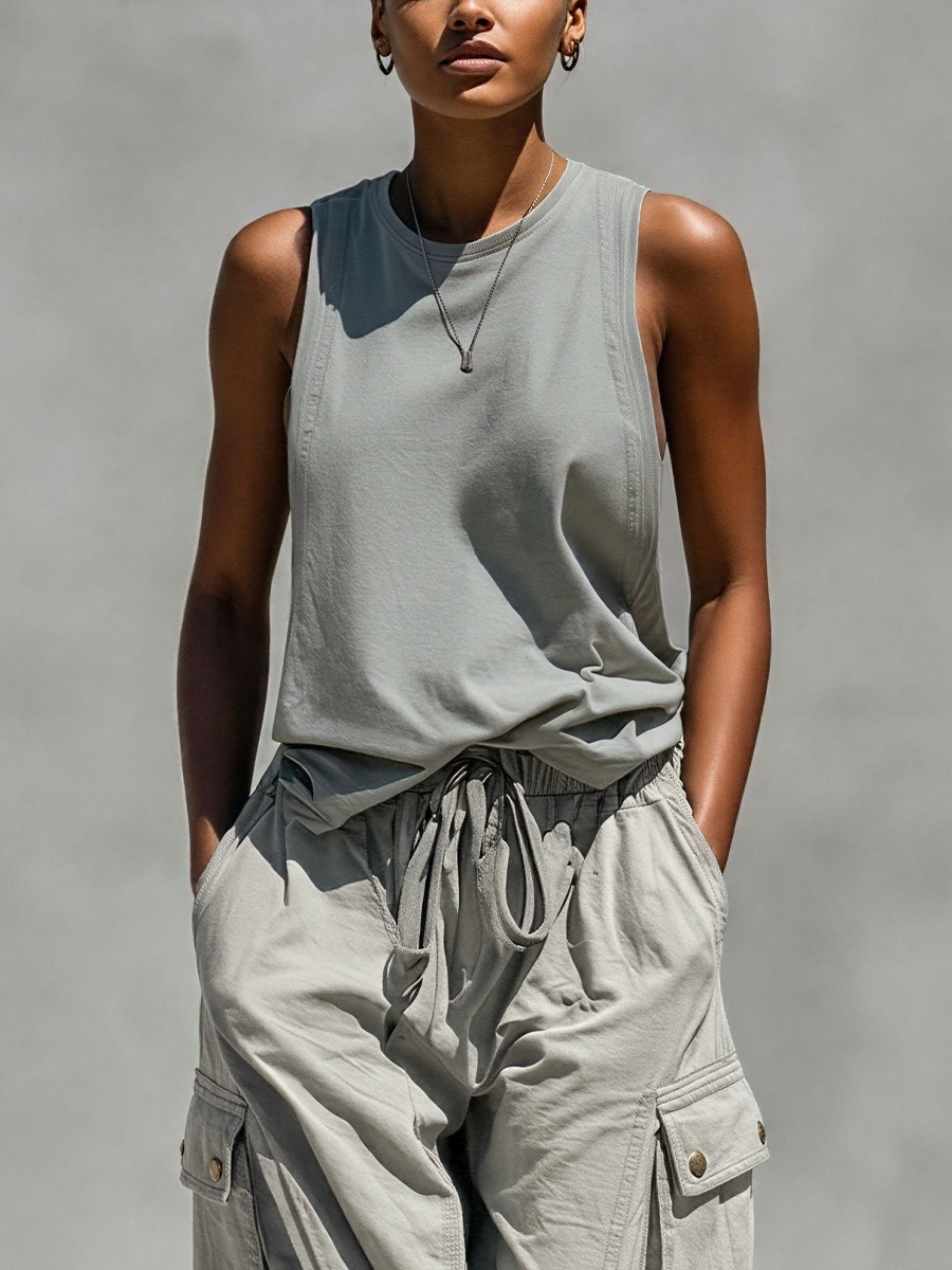 Fedora — Completo due pezzi in cotone con pantaloni jogger grigio