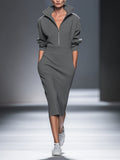 Dianora — Abito midi in cotone con mezza zip