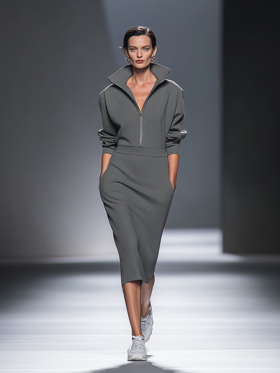 Dianora — Abito midi in cotone con mezza zip