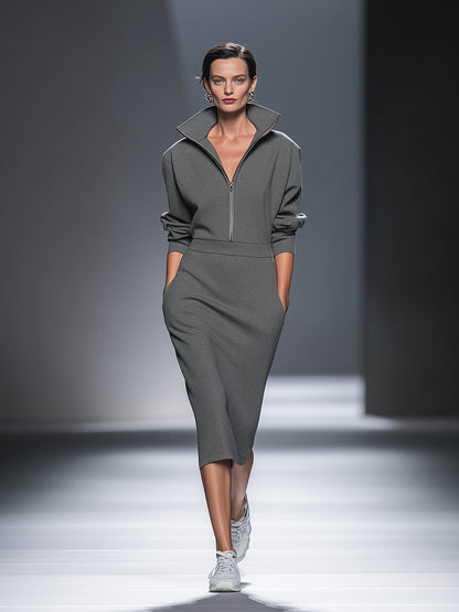 Dianora — Abito midi in cotone con mezza zip
