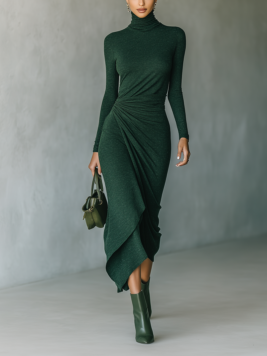 Fulvia Maria — Abito midi in maglia con collo alto verde scuro