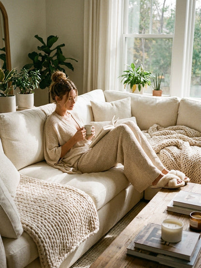Santina — Completo loungewear in maglia con pantaloni a gamba larga