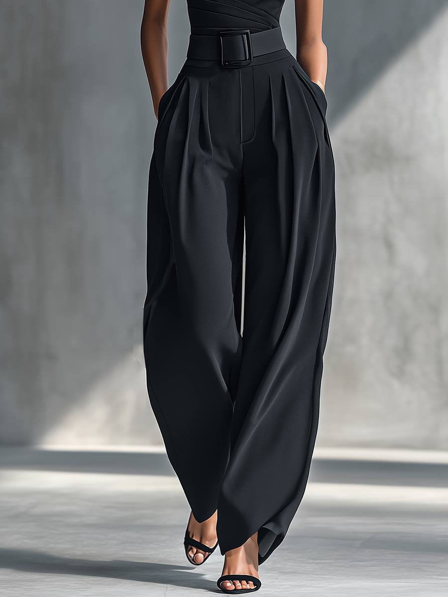 Clara — Completo due pezzi in maglia con pantaloni a gamba larga nero