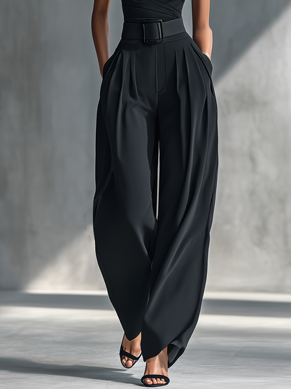Clara — Completo due pezzi in maglia con pantaloni a gamba larga nero