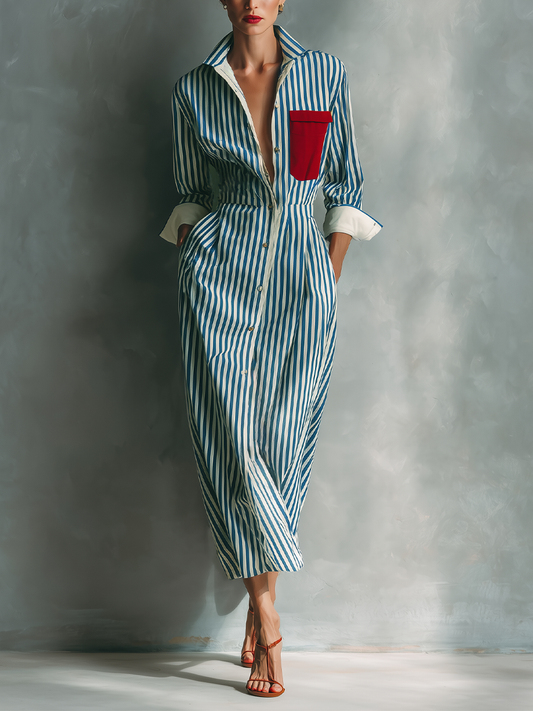 Rosina — Abito camicia in cotone a righe blu e bianco