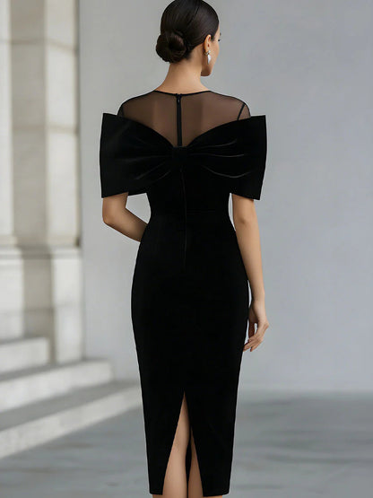 Lea — Abito midi in velluto con fiocco