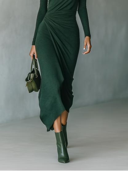 Fulvia Maria — Abito midi in maglia con collo alto verde scuro