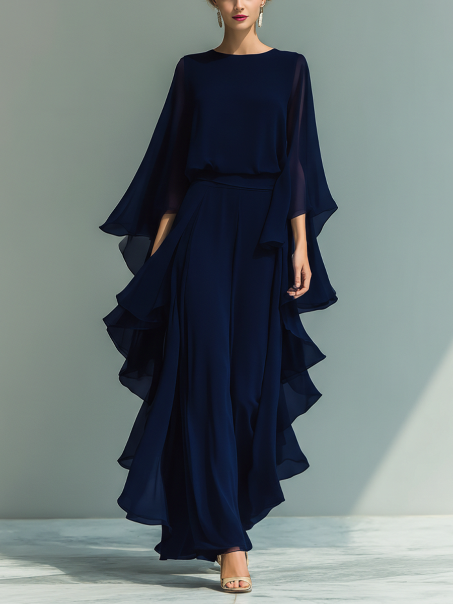 Ottavia — Completo due pezzi in chiffon con pantaloni dritti