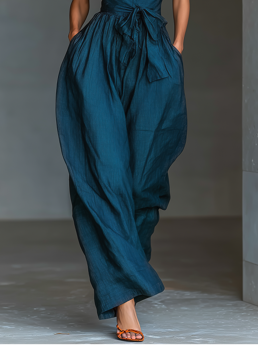 Donata — Tuta intera in lino senza maniche blu navy
