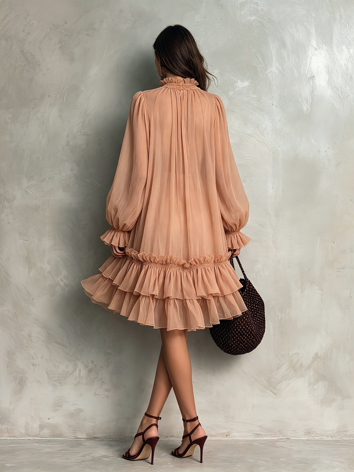 Agostina — Abito corto in chiffon con girocollo