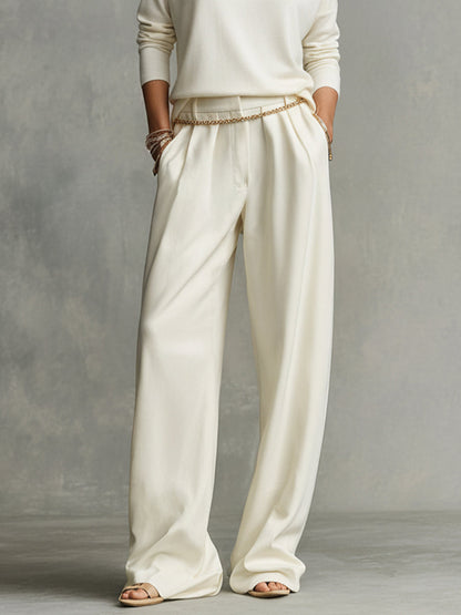 Elena — Completo due pezzi in maglia con pantaloni a gamba larga crema