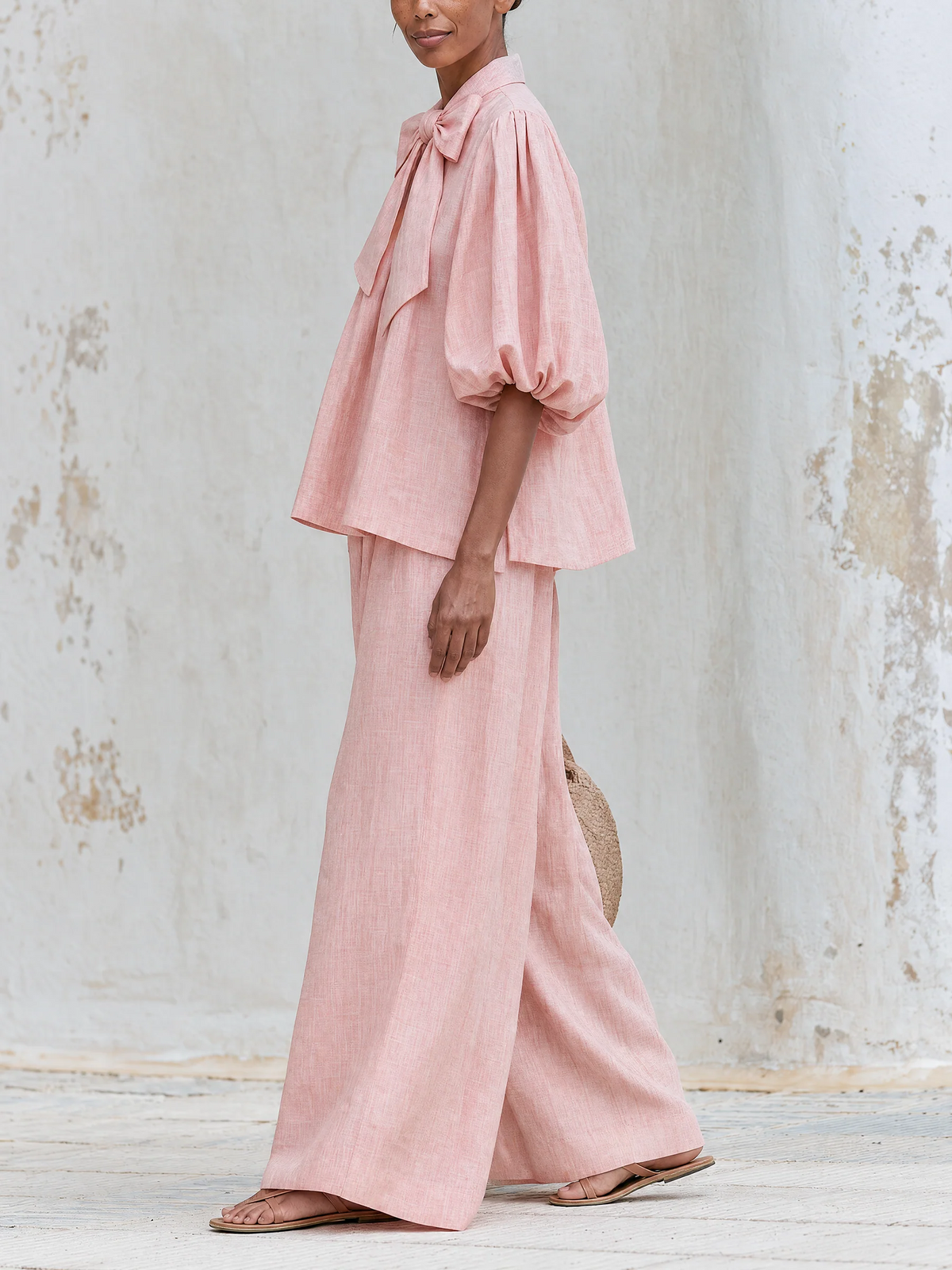 Delia — Completo con top a fiocco e pantaloni a gamba larga