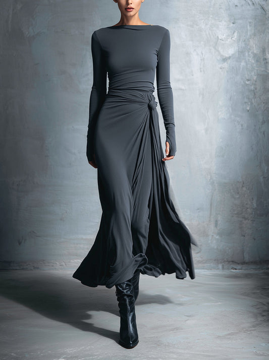 Assuntina — Abito lungo in maglia con scollo a V