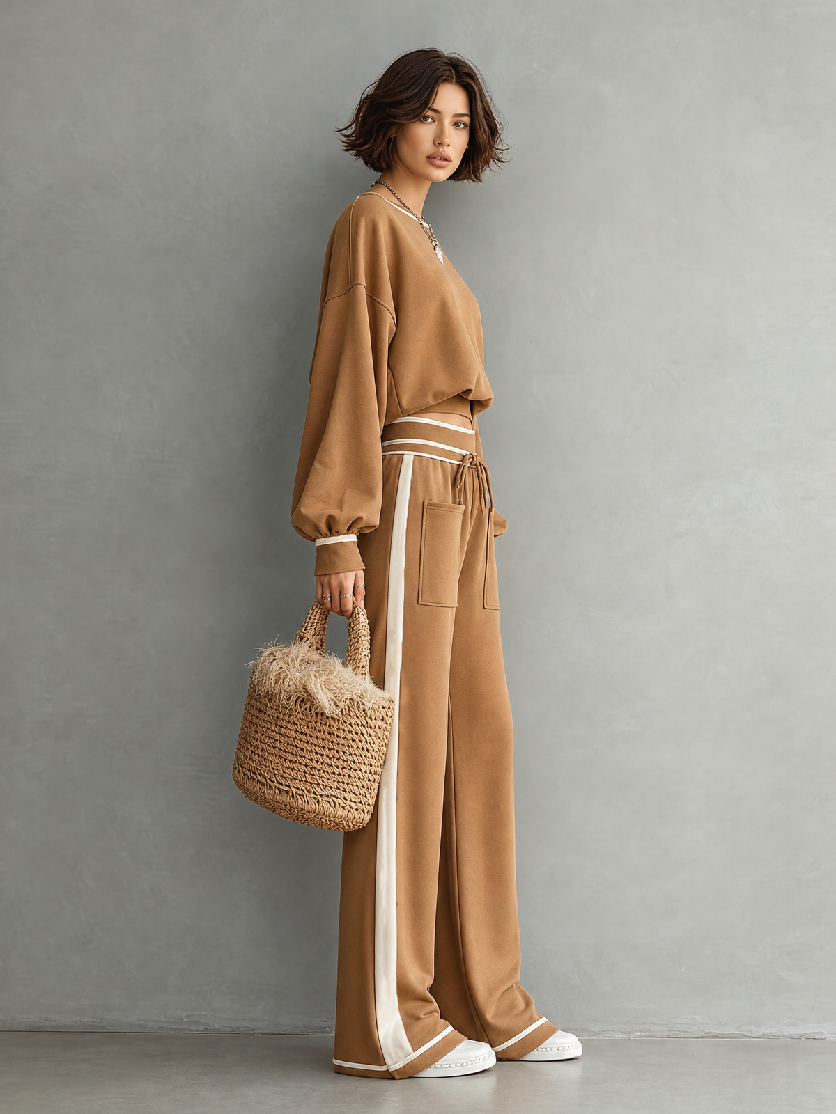Filomena — Completo loungewear in felpa di cotone con pantaloni