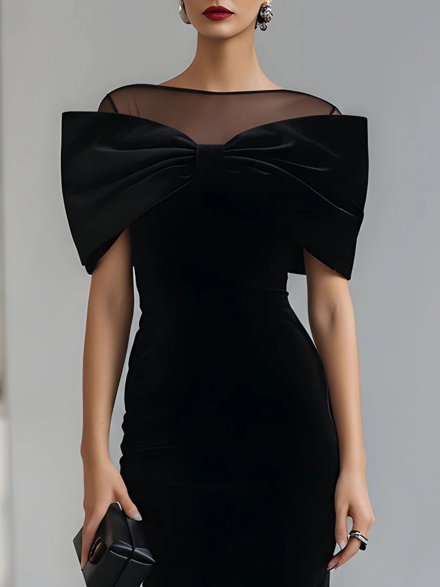 Lea — Abito midi in velluto con fiocco