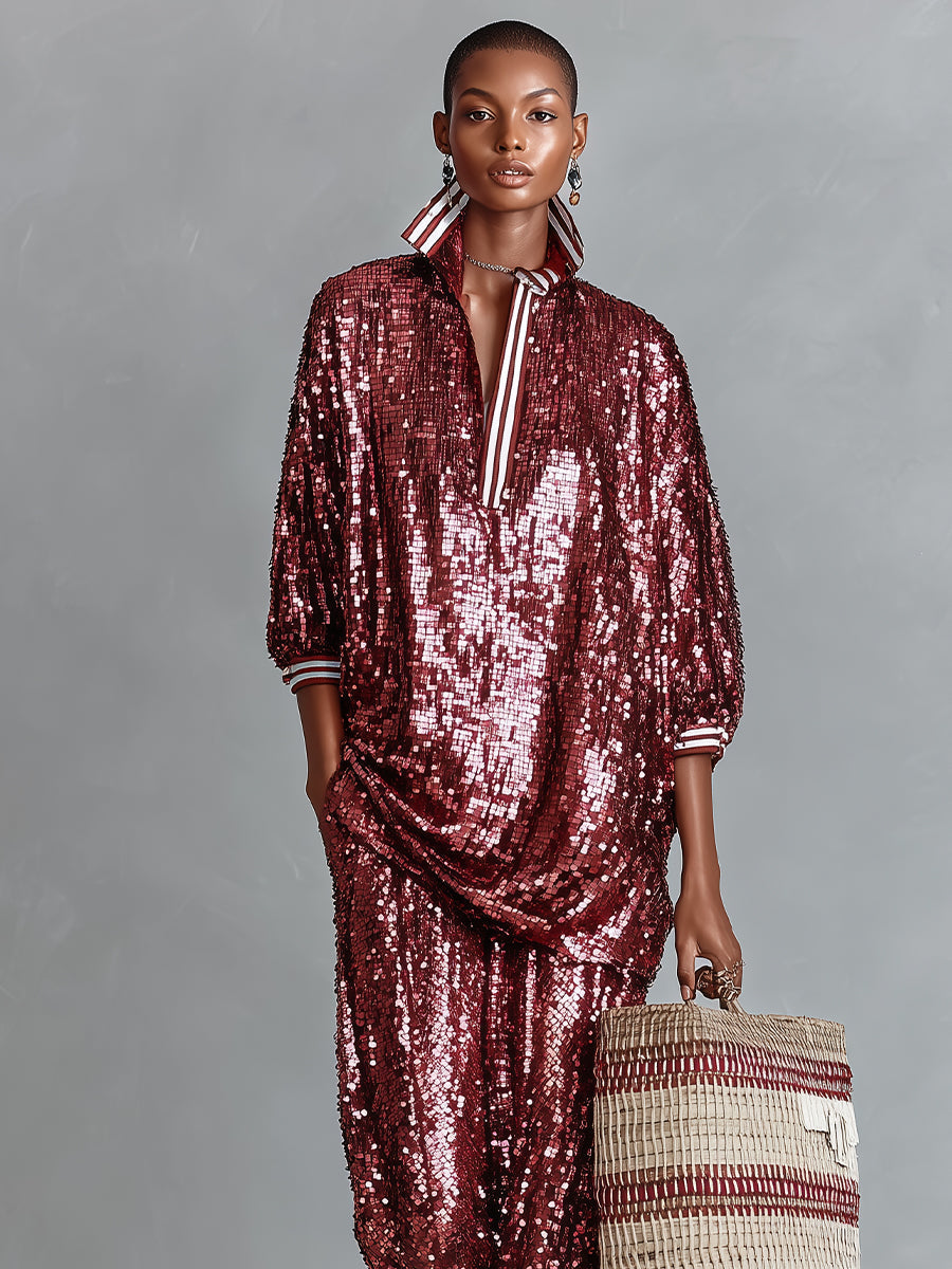 Eleonora — Completo loungewear con paillettes a righe