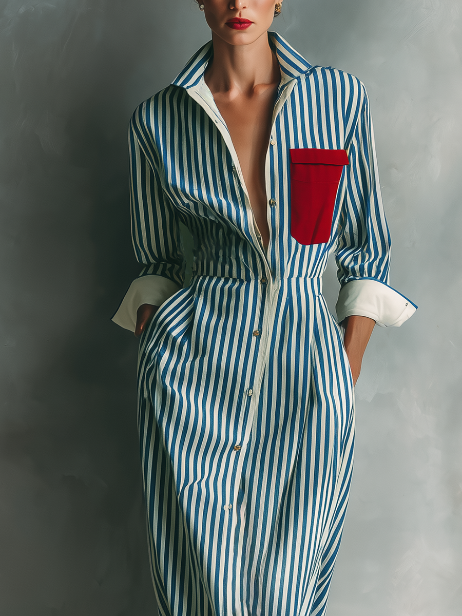 Rosina — Abito camicia in cotone a righe blu e bianco